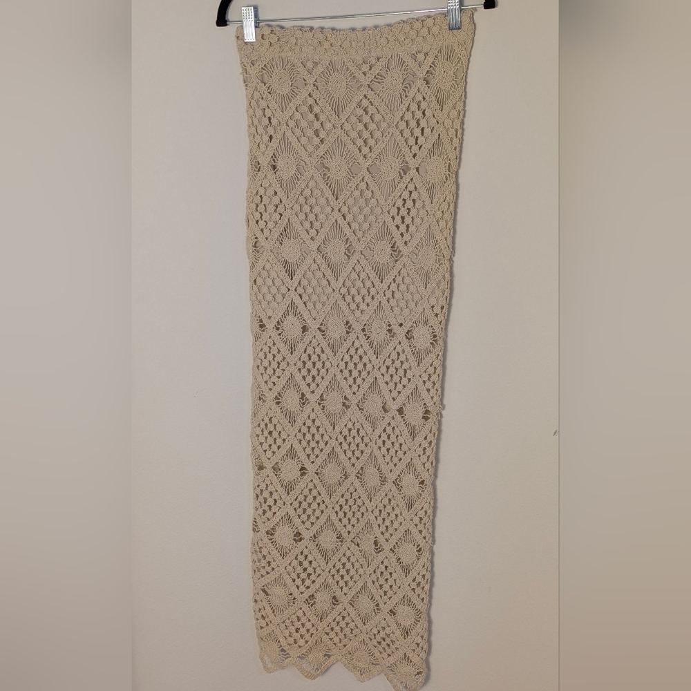 NWT Blue Rain Boho Diamond Crochet Maxi Skirt Cream/Tan Size S Festival Bohemia - Picture 6 of 13